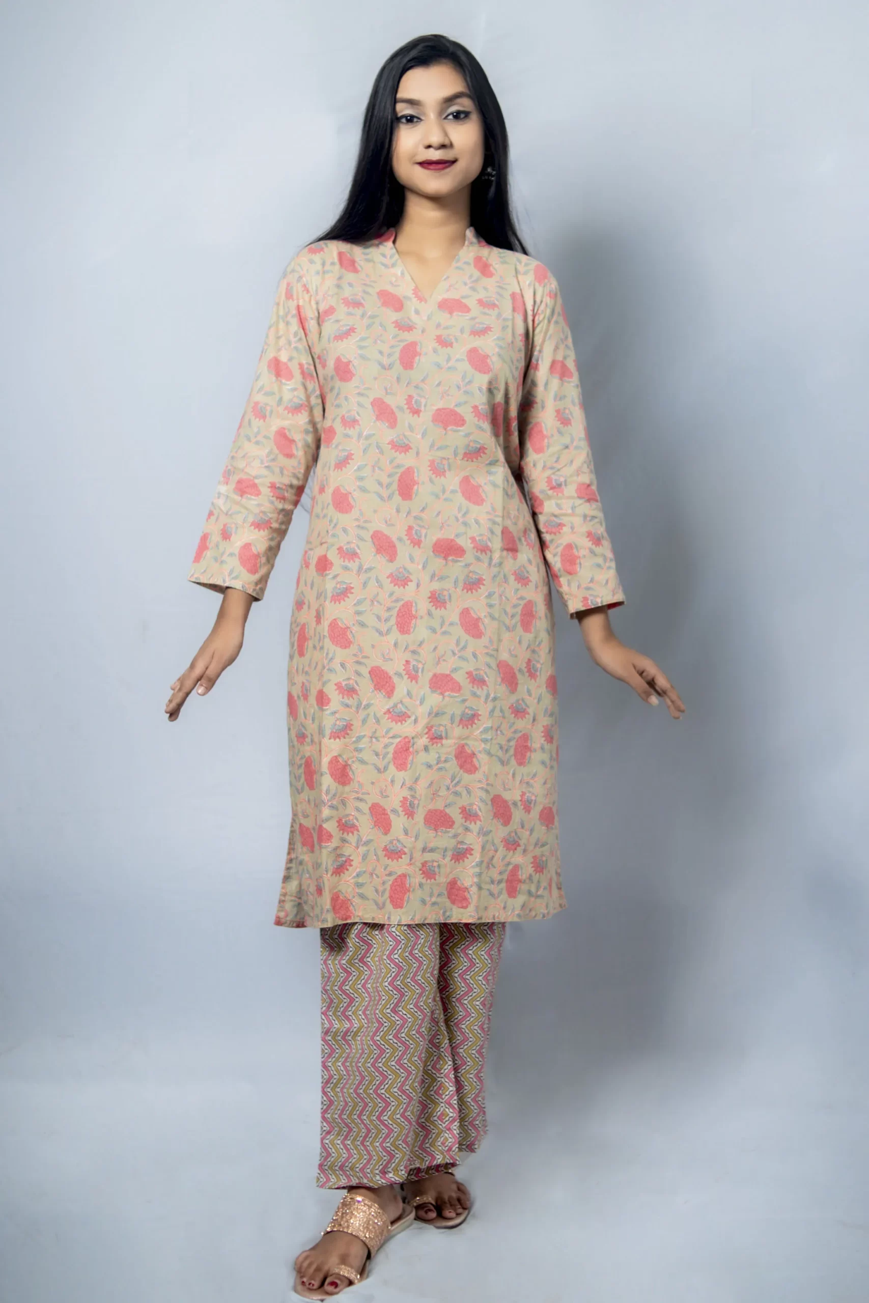 Floral Indian Joypuri Cotton Salwar Kameez Set (2pcs)