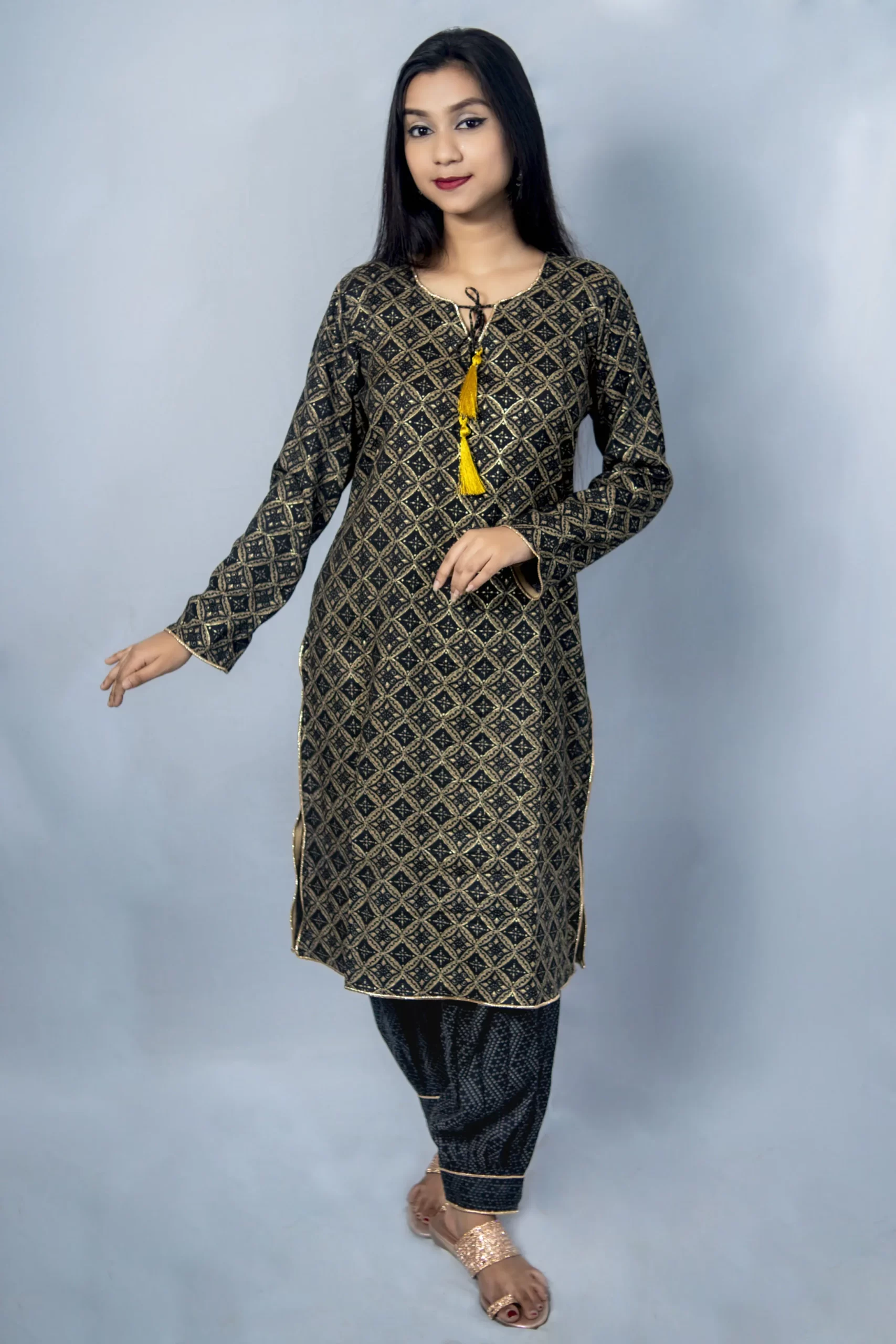 Maisa Cotton Foil Printed Kurta With Afghani Salwar